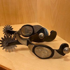 Vintage Silver Plated Cowboy Heel Spurs w/Engraving